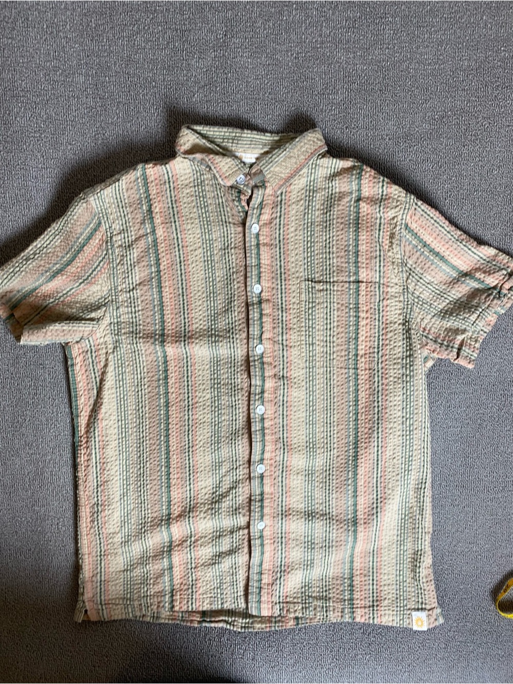 Free Planet Striped 100% Cotton Short-Sleeve Button-Up Lightweight Summer Shirt